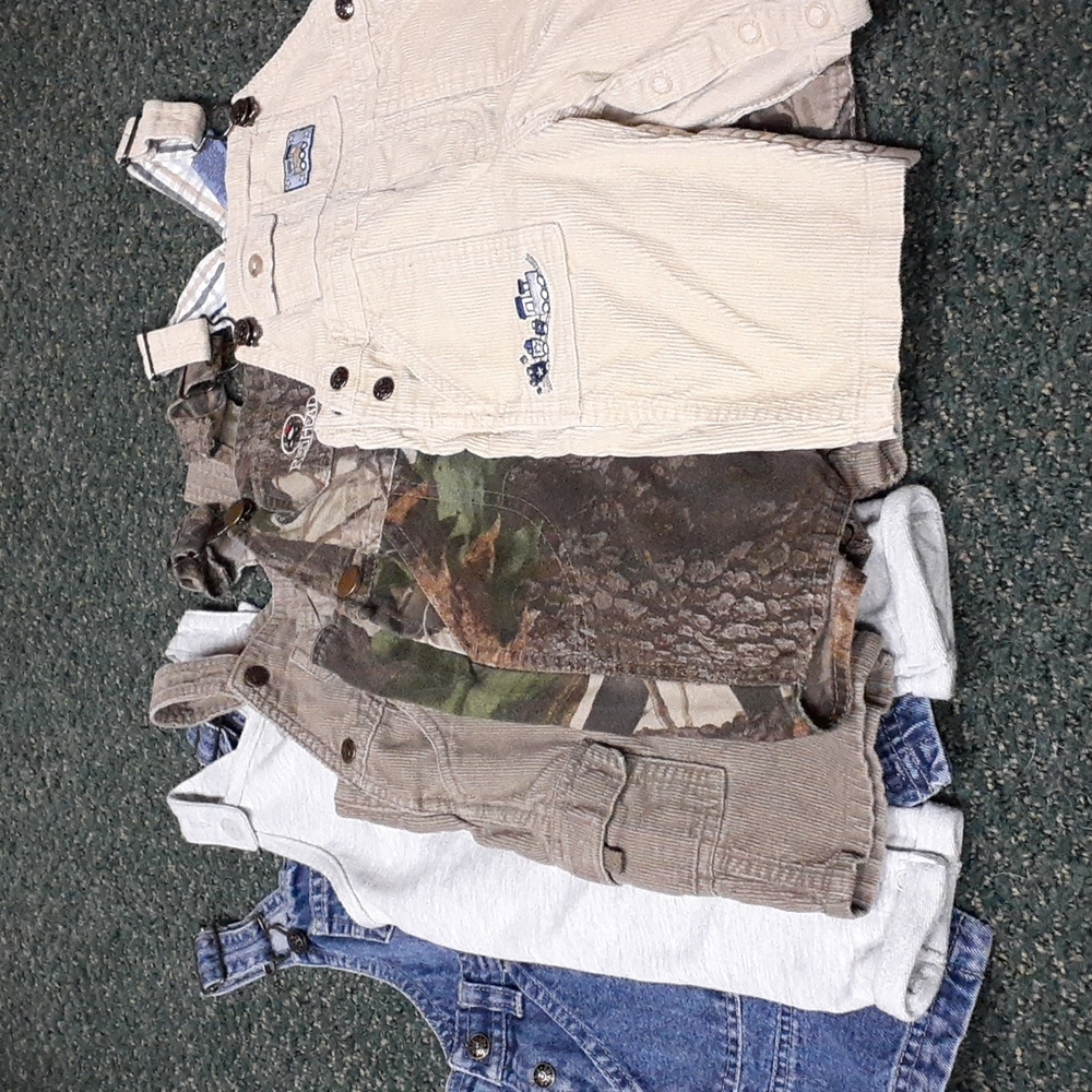 Lot of 5 Various Sizes Baby Bib Overalls